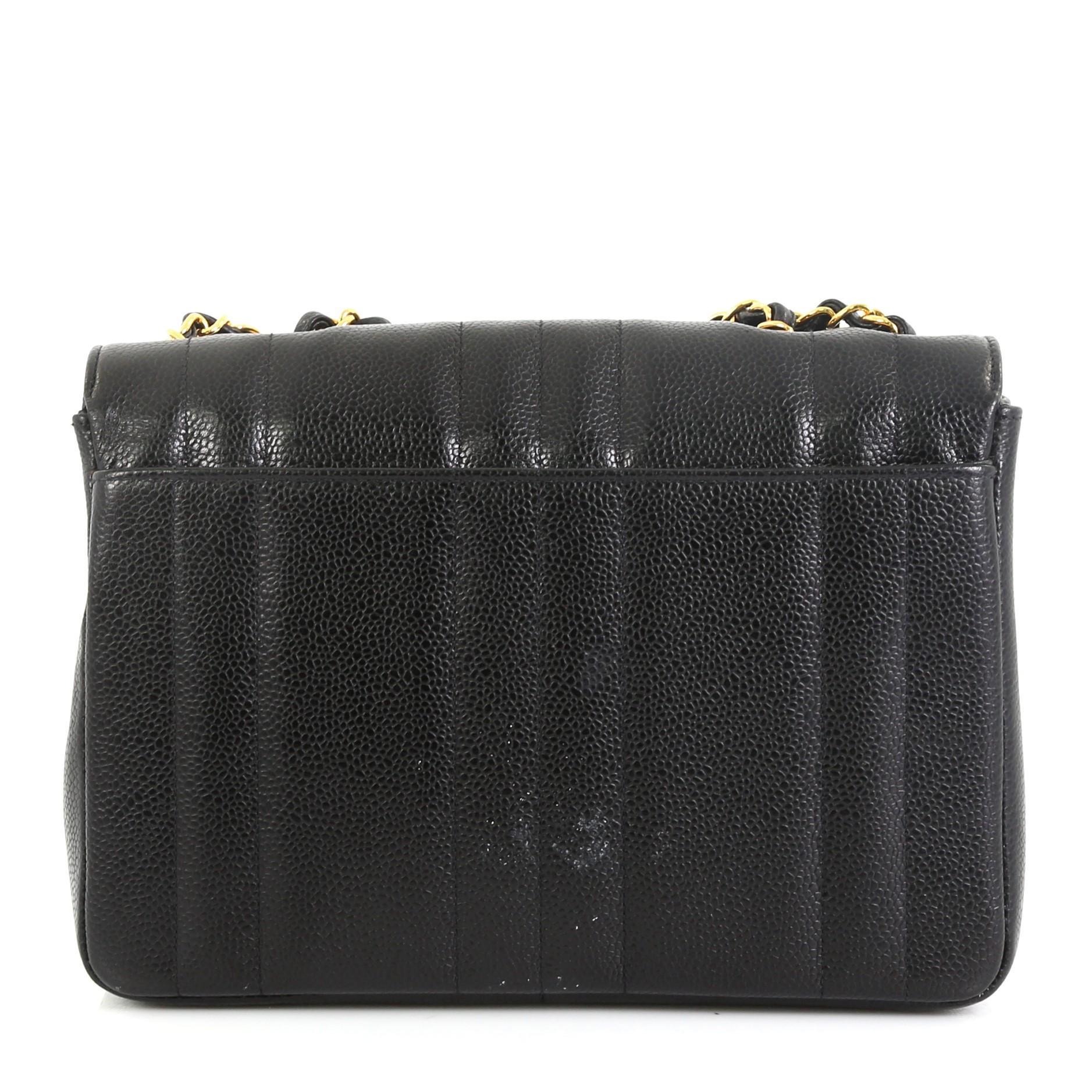 Chanel Vintage CC Chain Flap Bag Vertical Quilt Caviar Small In Good Condition In NY, NY