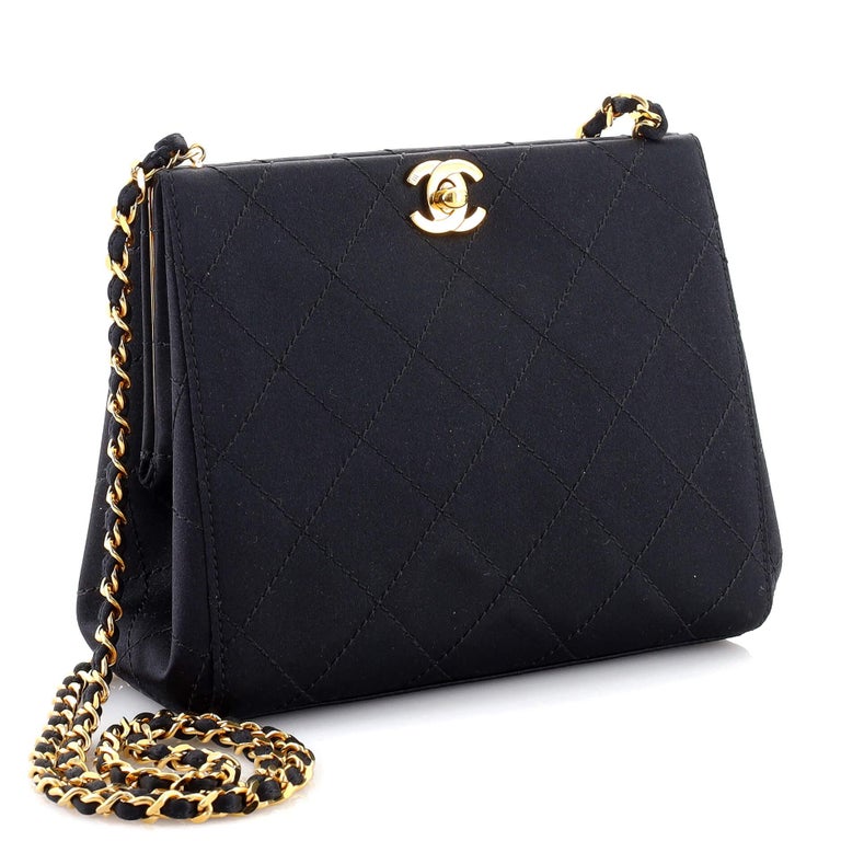 Chanel Vintage CC Chain Frame Bag Quilted Satin Small