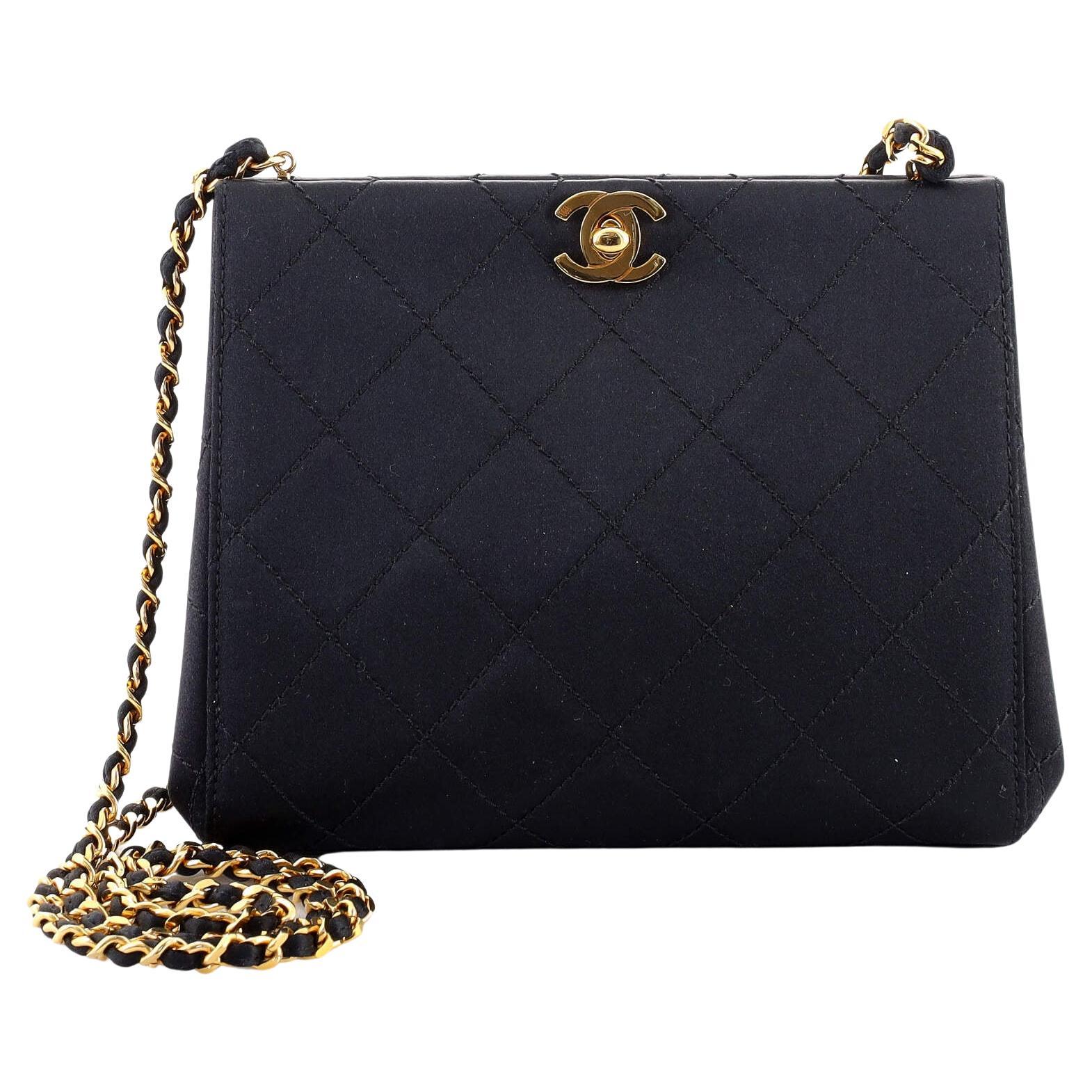 Chanel Vintage CC Chain Frame Bag Quilted Satin Small For Sale