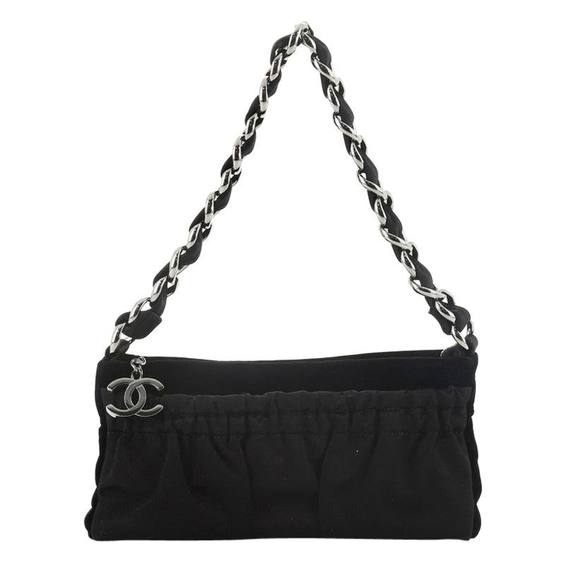 Chanel Vintage CC Chain Pochette Pleated Satin with Velvet Small