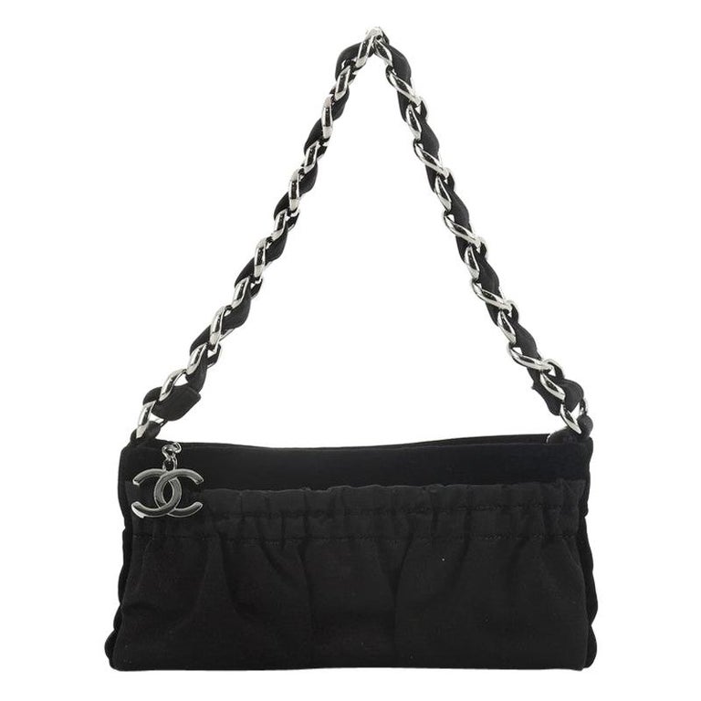 Chanel Vintage CC Chain Pochette Pleated Satin with Velvet Small at 1stDibs