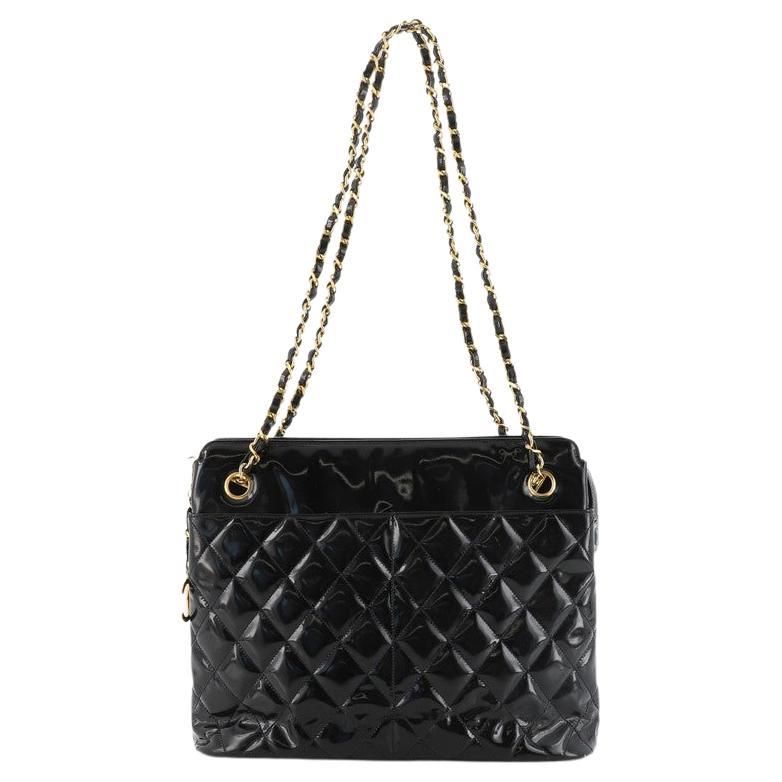 Chanel Vintage CC Charm Pocket Tote Quilted Patent Medium