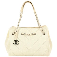 Chanel Vintage CC Charm Tote Chevron Canvas Large