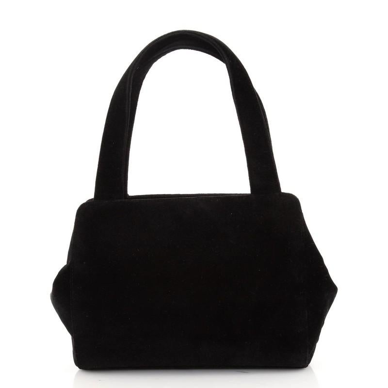 Black Chanel Vintage CC Clasp Shoulder Bag Velvet Small