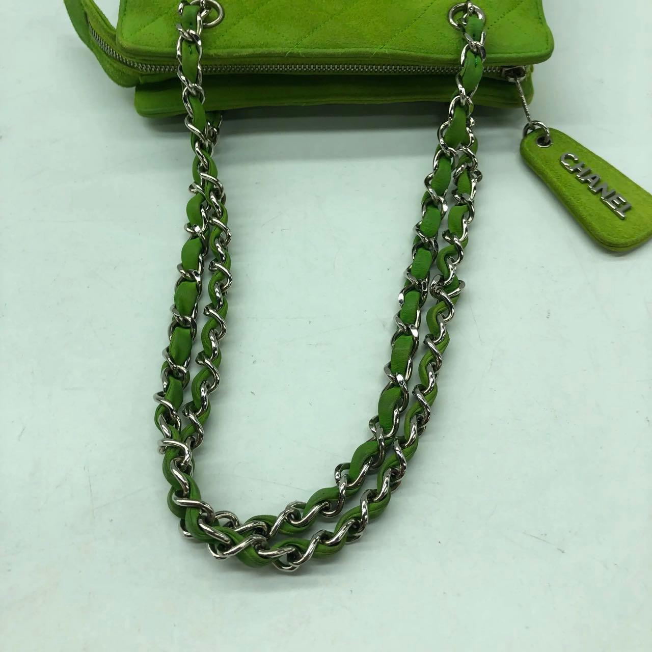 Chanel Vintage CC Coco Mark Grüner Samt gesteppte Fronttasche Umhängetasche im Angebot 7