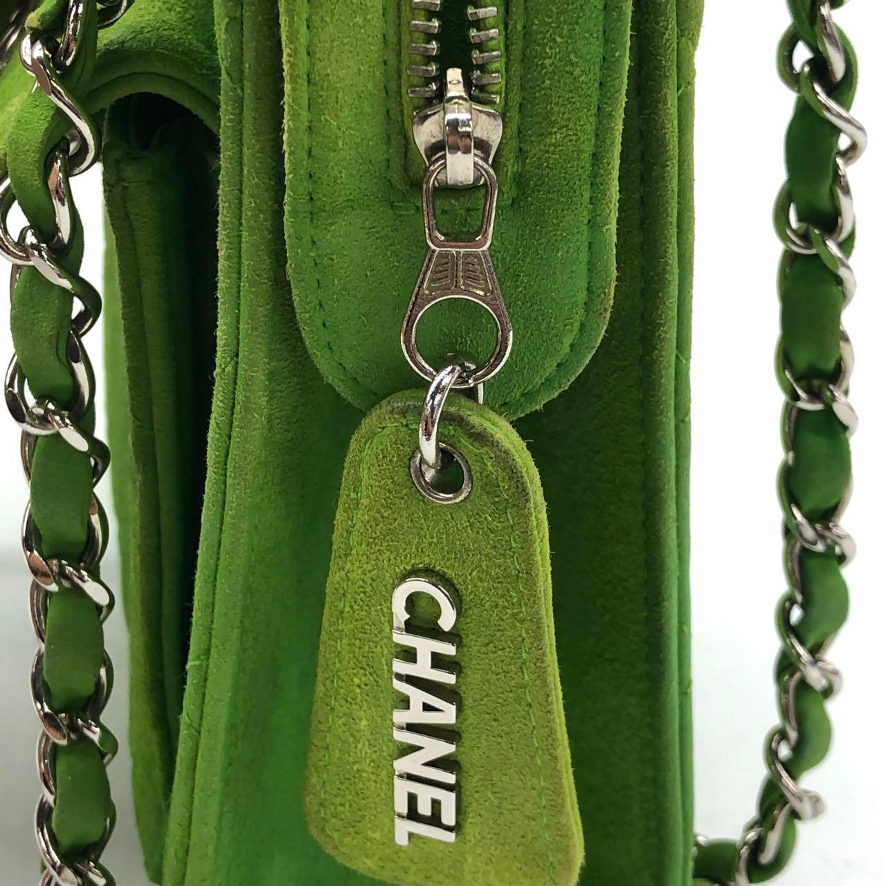 Chanel Vintage CC Coco Mark Grüner Samt gesteppte Fronttasche Umhängetasche im Angebot 9