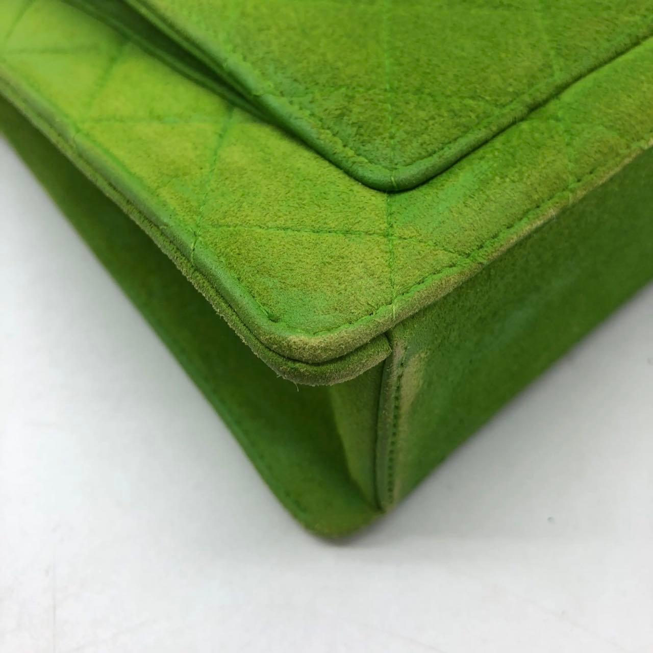 Chanel Vintage CC Coco Mark Grüner Samt gesteppte Fronttasche Umhängetasche im Angebot 2