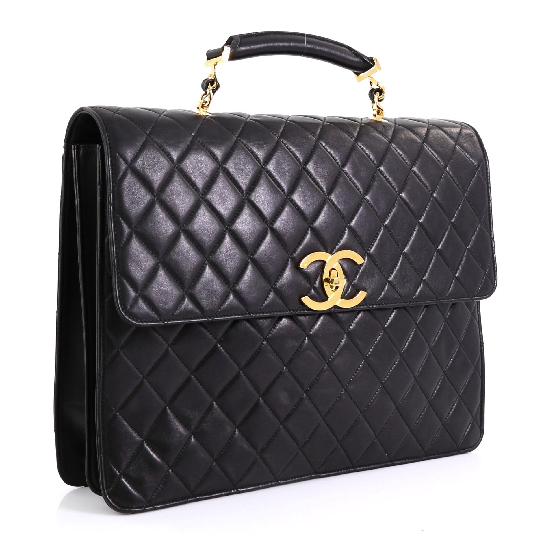 Black Chanel Vintage CC Convertible Briefcase Quilted Lambskin Large