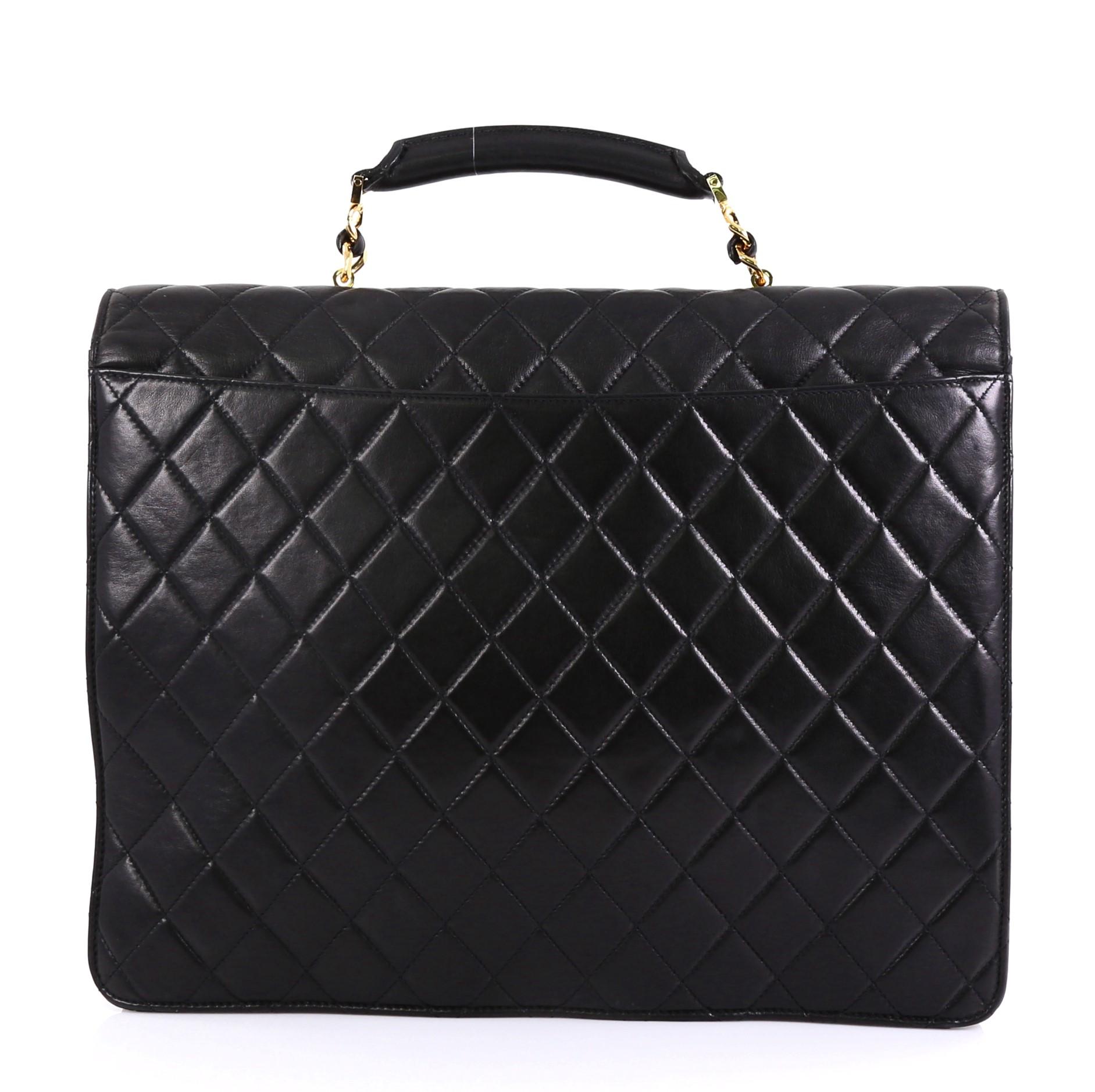 Chanel Vintage CC Convertible Briefcase Quilted Lambskin Large In Good Condition In NY, NY