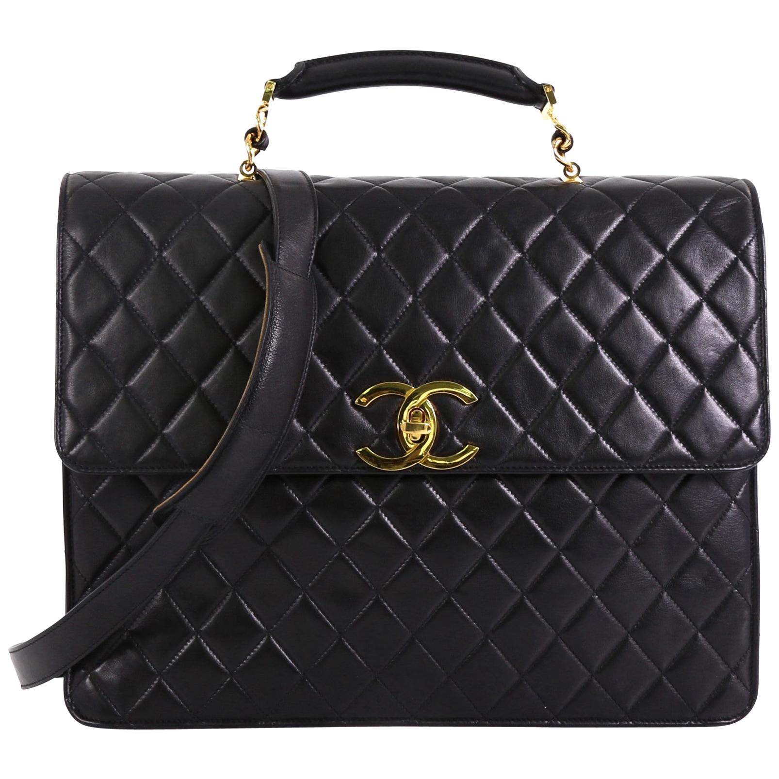 Chanel Vintage CC Convertible Briefcase Quilted Lambskin Large