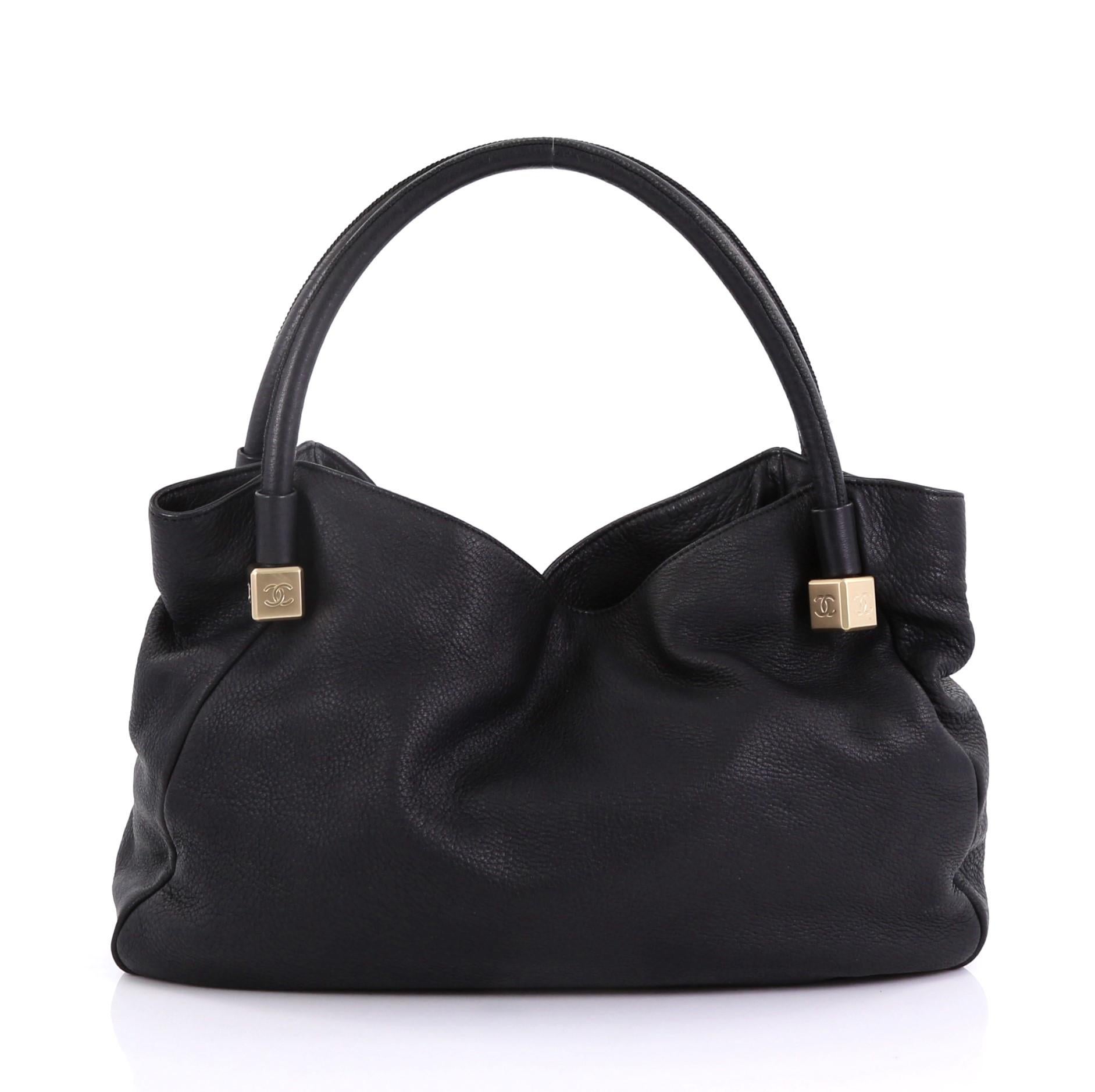Black Chanel Vintage CC Dice Shoulder Bag Leather Large