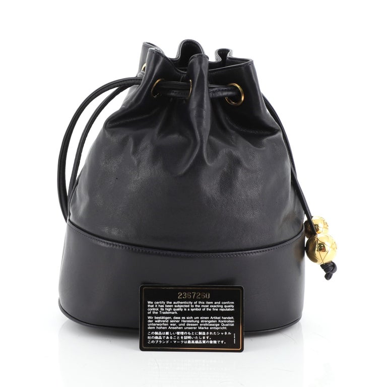 Chanel Vintage Metal CC Drawstring Bucket Bag Caviar Large Black