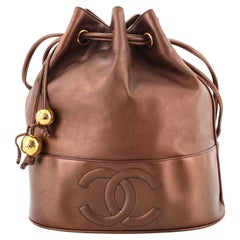 Chanel Vintage CC Drawstring Bucket Bag Metallic Lambskin Medium