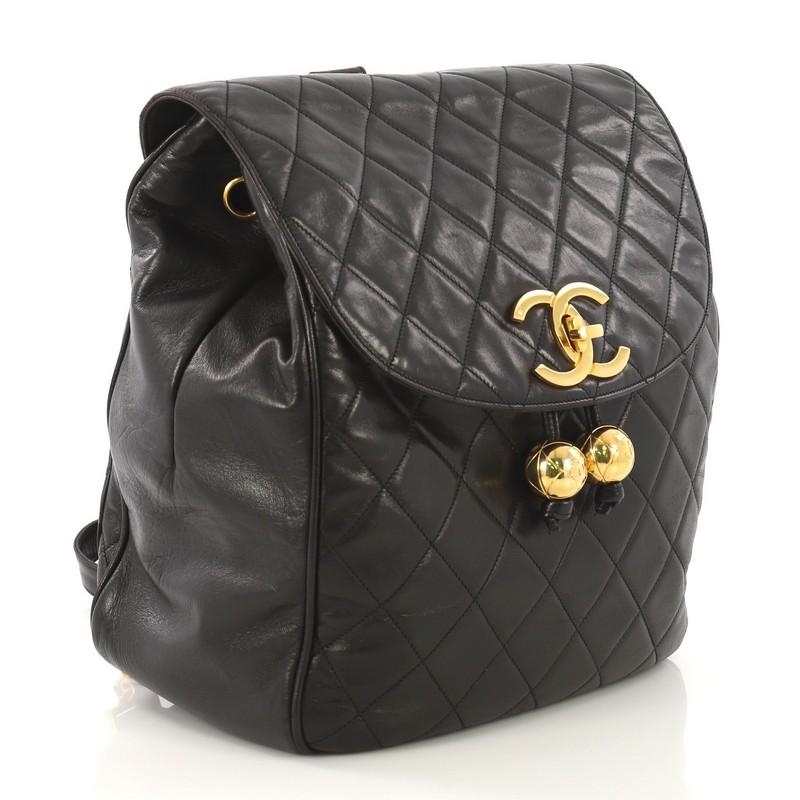 Black Chanel Vintage CC Flap Backpack Quilted Lambskin Medium