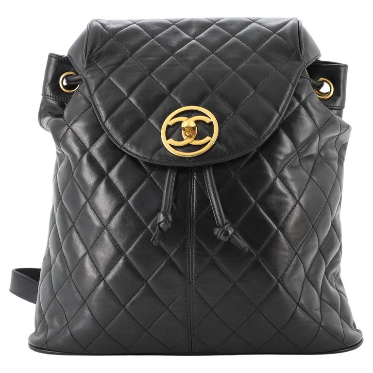 Chanel Vintage CC Flap Backpack Quilted Lambskin Medium For Sale at 1stDibs