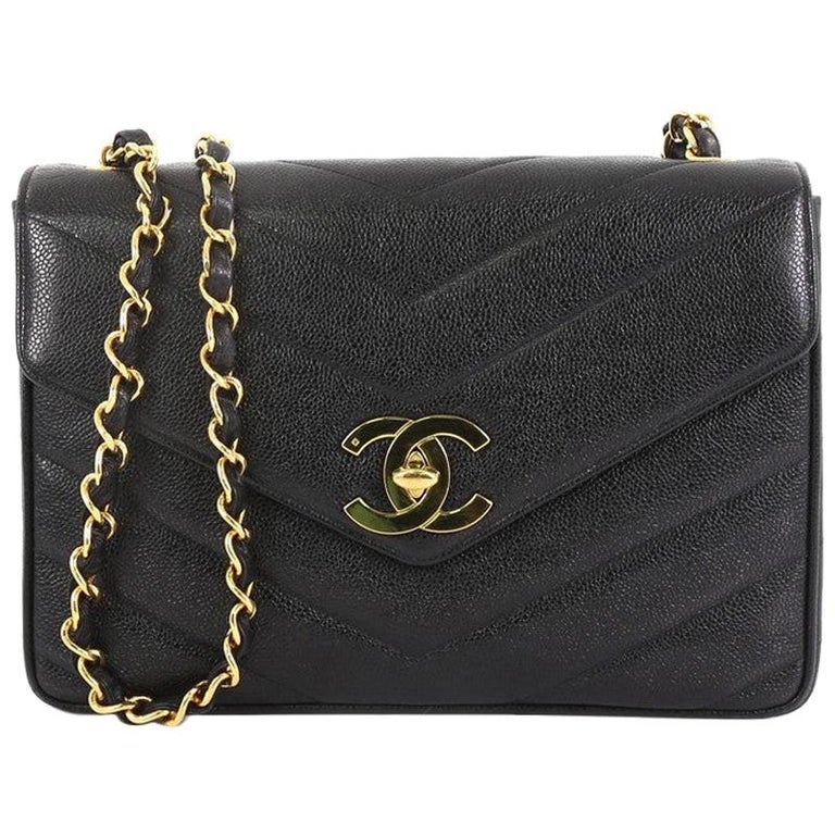 Chanel Vintage CC Flap Bag Chevron Caviar Medium at 1stDibs