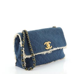 Chanel Vintage CC Flap Bag Fringe Quilted Denim Jumbo