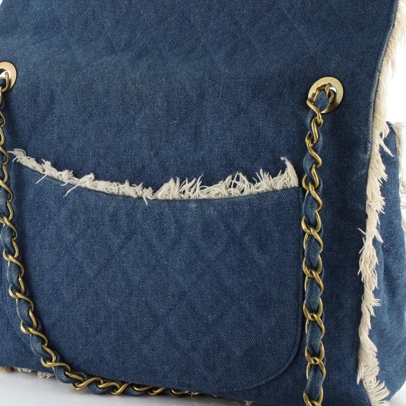 Women's or Men's Chanel Vintage CC Flap Bag Fringe Quilted Denim Jumbo 