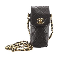 Chanel Vintage CC Flap Phone Holder Crossbody Bag Quilted Lambskin
