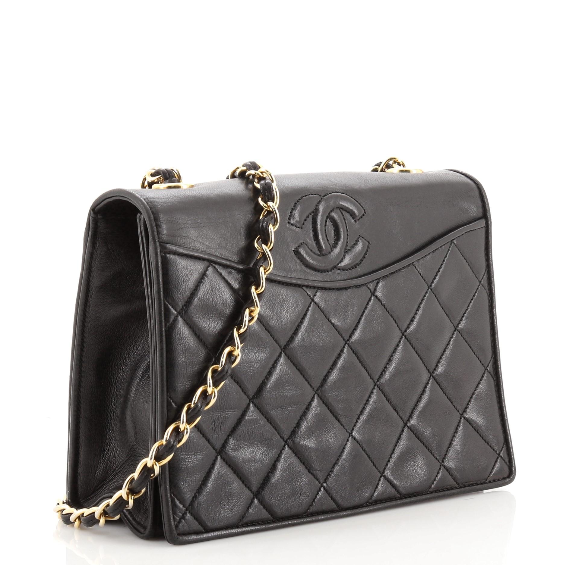 Black Chanel Vintage CC Full Flap Bag Quilted Lambskin Small