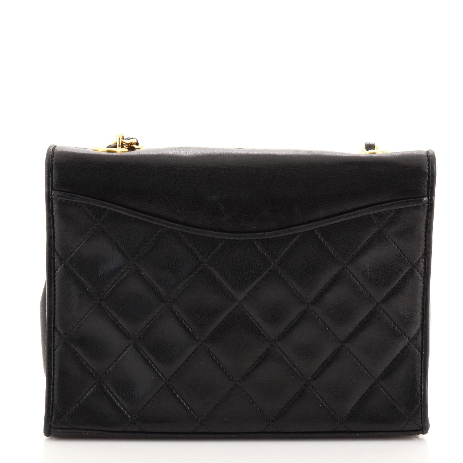 Black Chanel Vintage CC Full Flap Bag Quilted Lambskin Small