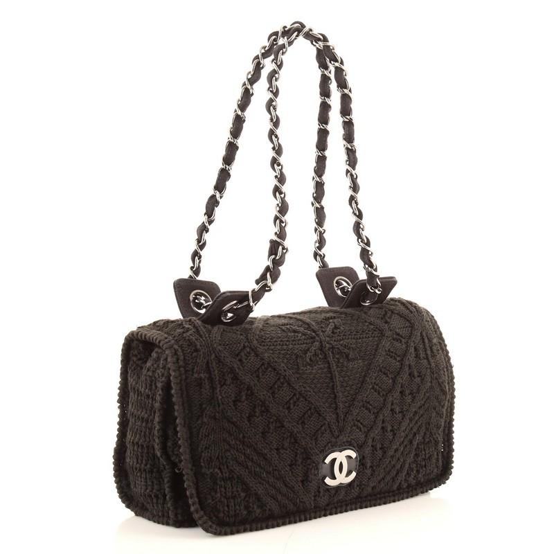 Black Chanel Vintage CC Full Flap Bag Woven Crochet Medium
