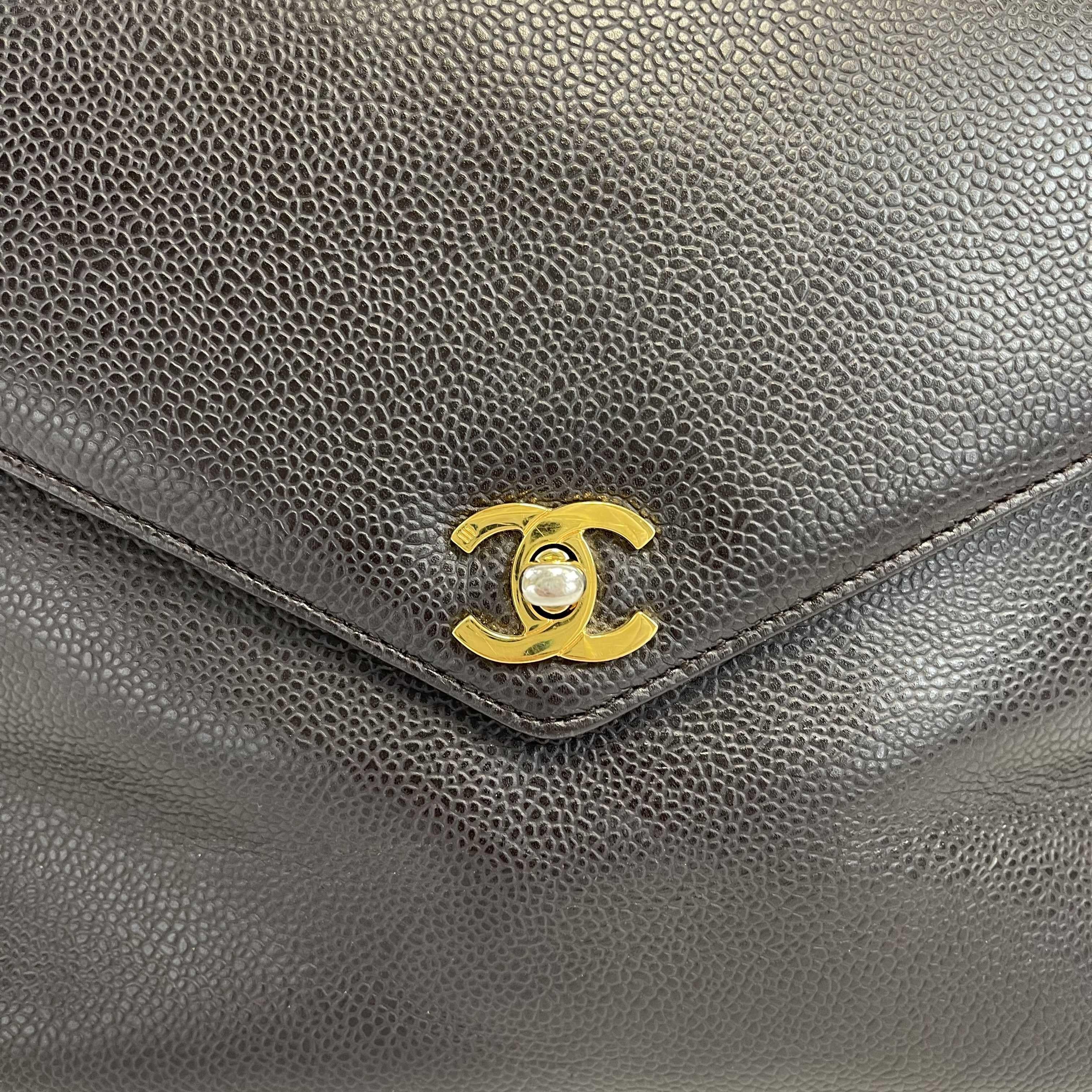	Chanel - Vintage CC Kelly Bag Dark Brown Caviar Shoulder Bag 8