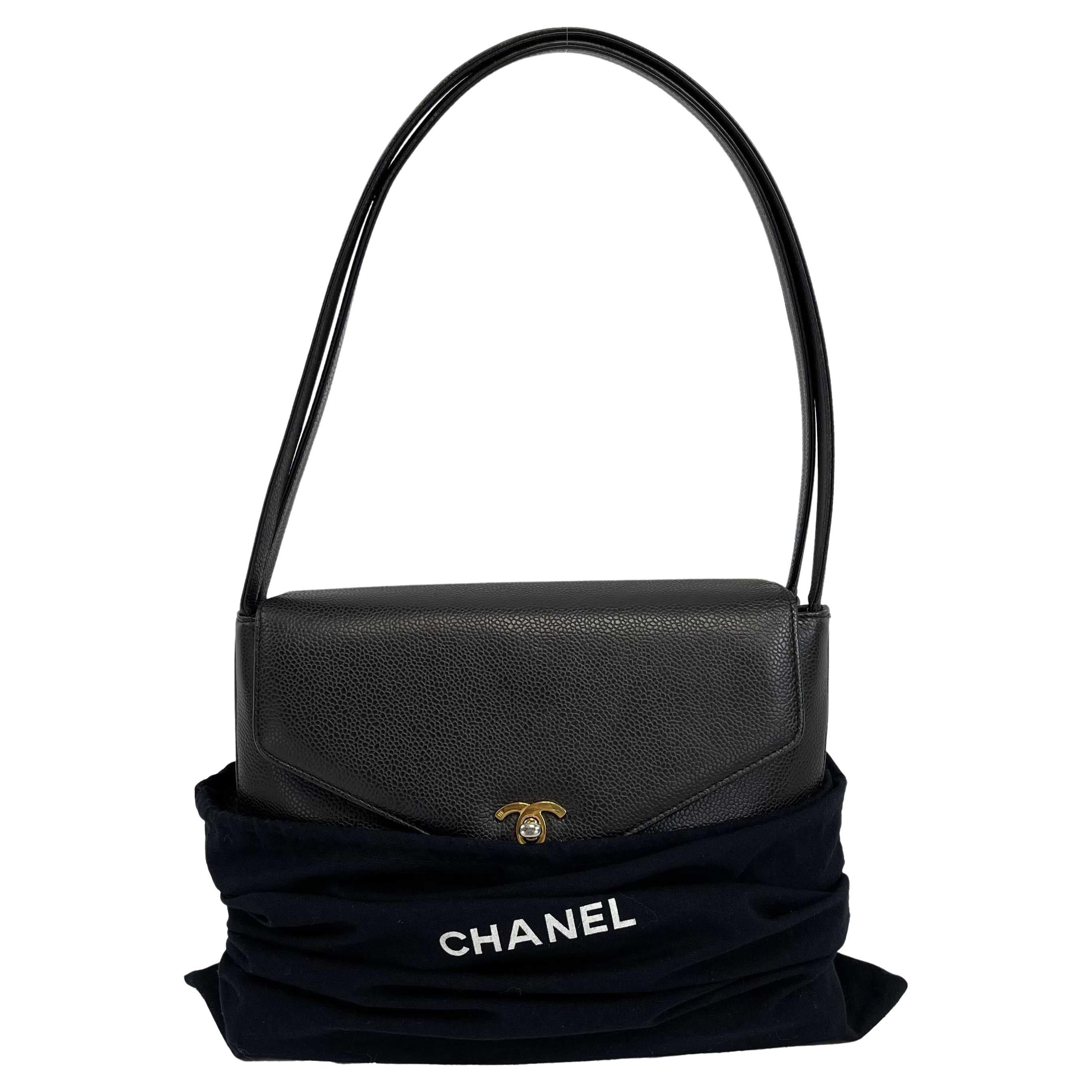 Chanel - Vintage CC Kelly Bag Dark Brown Caviar Shoulder Bag at 1stDibs