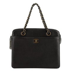 Chanel Vintage CC Lock Pocket Chain Tote Leather Small