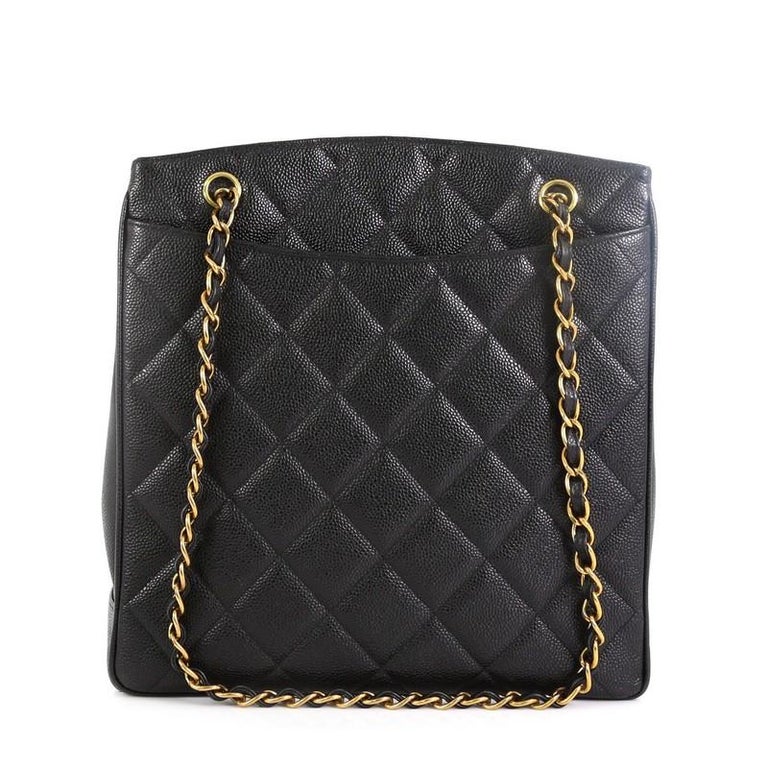 Chanel Vintage CC Lock Pocket Chain Tote Quilted Caviar Large at 1stDibs