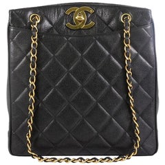 Chanel Vintage CC Lock Pocket Chain Tote Quilted Caviar Large