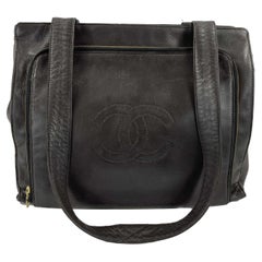 CHANEL Vintage CC Logo 90s Large Zipper Pocket Brown Shoulder Bag