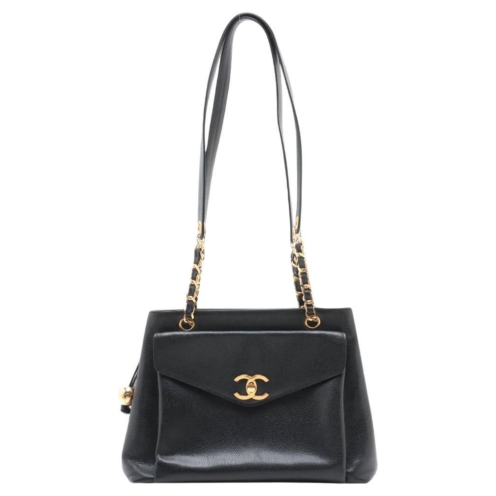 Chanel Vintage CC Logo Caviar Skin Pocket Chain Shoulder Tote BagNegro*PRE PEDIDO en venta