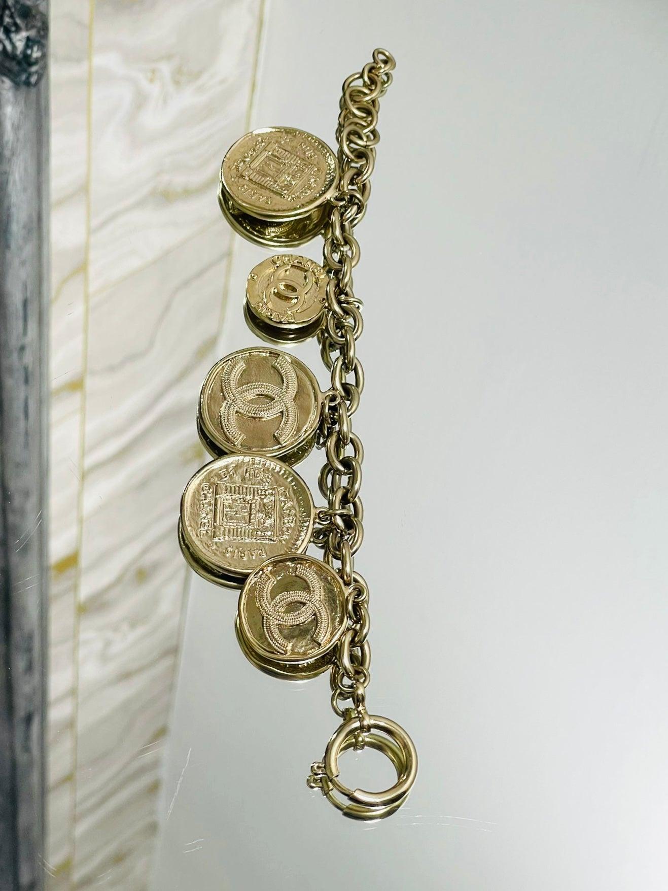 Chanel Vintage 'CC' Logo Coin Bracelet In Excellent Condition For Sale In London, GB