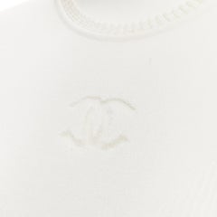 CHANEL Vintage CC logo intarsia knit ribbed short sleeve top