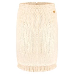 CHANEL Vintage CC Logo Knit Cotton Blanket Skirt with Fringe Hem