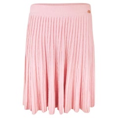 CHANEL Vintage CC Logo Pink Cashmere-Linen Crochet Knit Pleated Skirt
