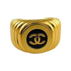 Chanel Vintage CC Logo Ribbed Cuff Bracelet