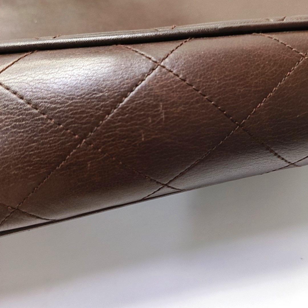 Chanel Vintage CC Logo Tote Bag Brown Calfskin Leather Double Gold Chain 1986-88 For Sale 9