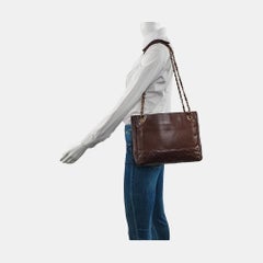 Chanel Vintage CC Logo Tote Bag Braunes Kalbsleder Double Gold Chain 1986-88