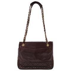Chanel Vintage CC Logo Tote Bag Piel de becerro marrón Doble cadena dorada 1986-88