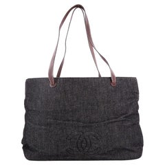 Chanel Vintage CC Logo Tote Denim Large