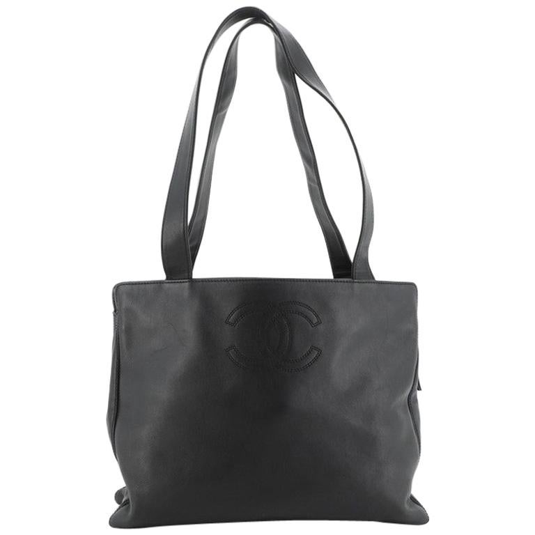 Chanel Vintage CC Logo Tote Leather Large