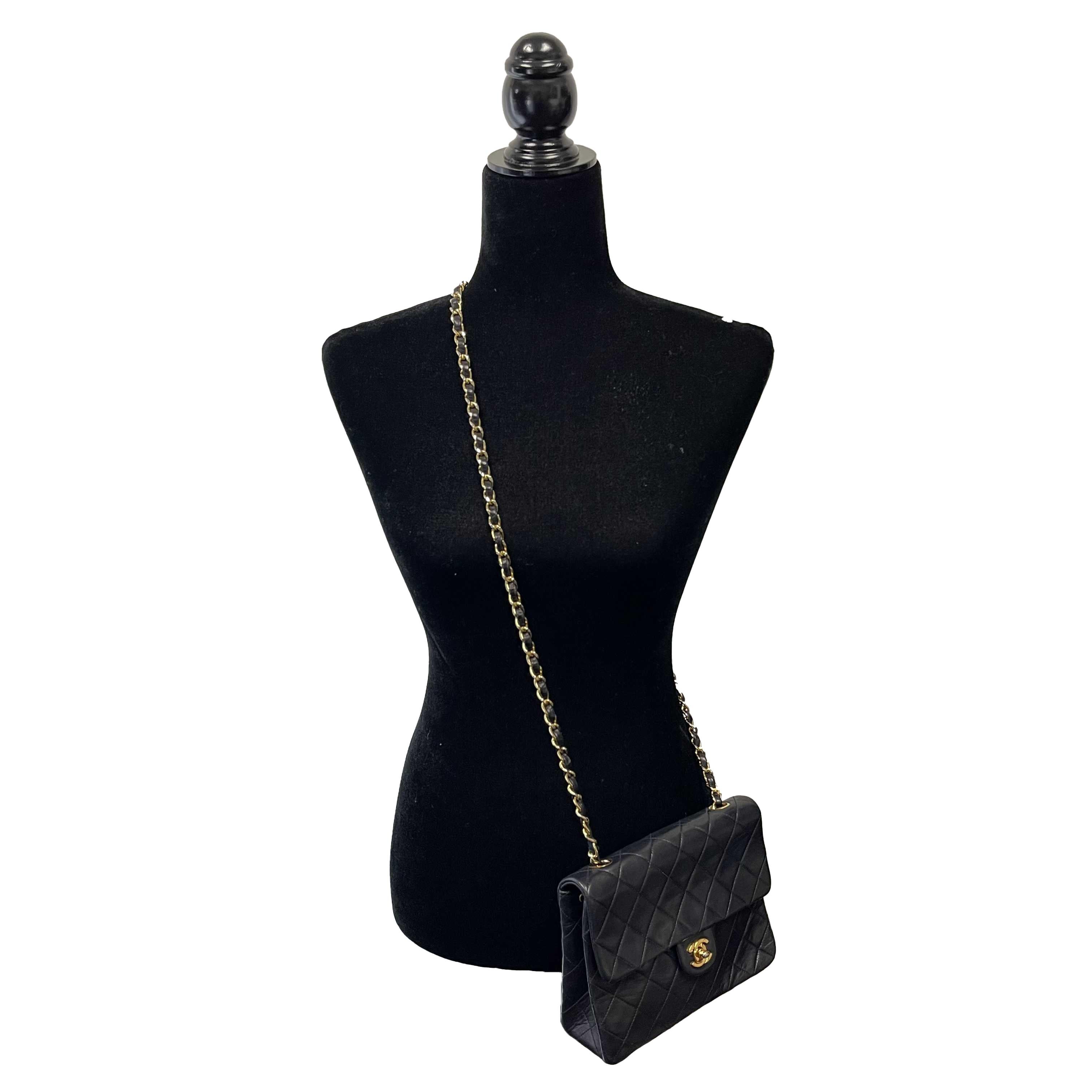 	CHANEL - Vintage CC Mini Matrasse Chain Black Lambskin Leather Crossbody 7