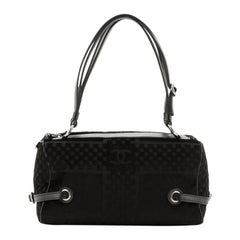 Chanel  Vintage CC Side Belted Bowler Bag Check Embossed Velvet Medium