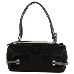 Chanel Vintage CC Side Belted Bowler Bag Check Embossed Velvet Medium