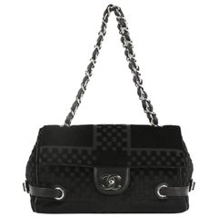 Chanel Vintage CC Side Belted Flap Bag Check Embossed Velvet Medium