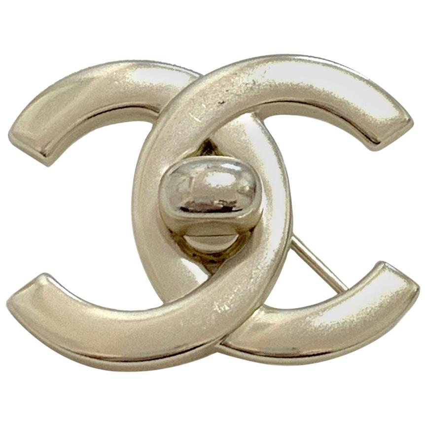 CHANEL Vintage CC Silver Brooch 