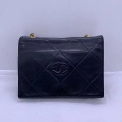 Chanel Vintage CC Stitch Flap Bag Black Lambskin Gold Hardware