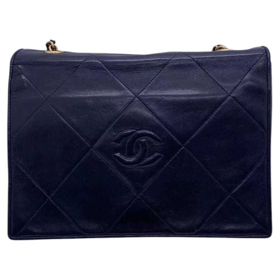Chanel Vintage CC Stitch Flap Bag Black Lambskin Gold Hardware For Sale